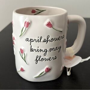 Rae Dunn ceramic tulip print coffee mug APRIL SHOWERS BRING MAY FLOWERS NEW!